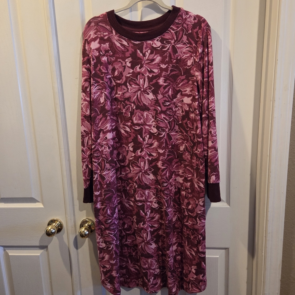 Sweater Knit Lounge Dress Large Stan Herman Red Floral Print SOFT cottagecore